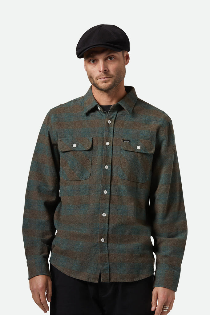 Men's Bowery L/S Flannel in the color Ocean - Men's Front View