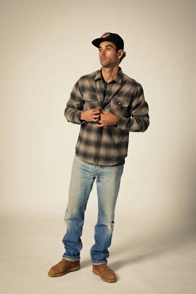 Men's Builders Bowery Stretch Water Resistant L/S Flannel in the color Black/Cinder Grey - Men's Featured View