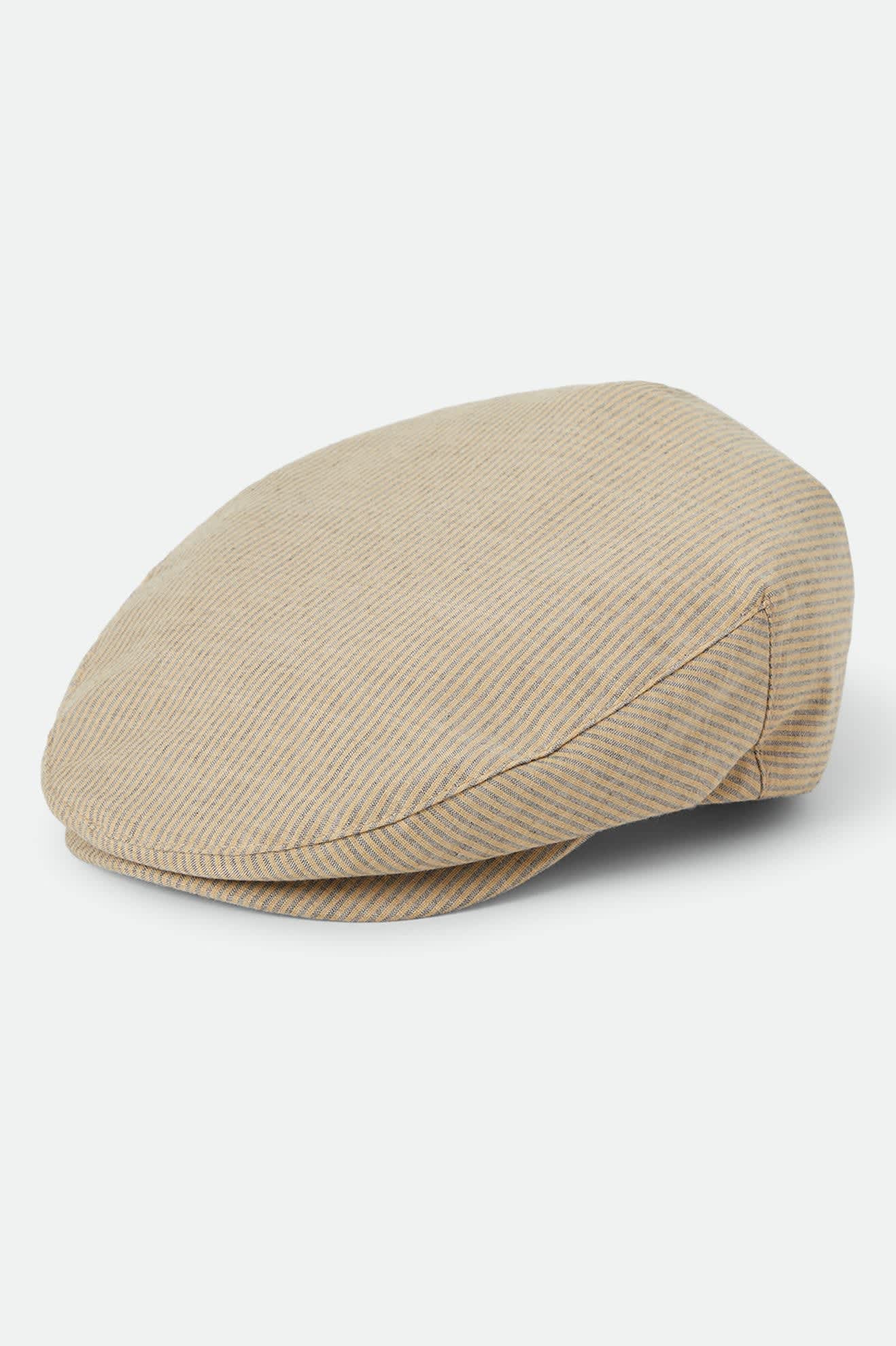 Unisex Hooligan Flat Cap in the color Khaki Stripe/Washed Black - Front Product Laydown Image