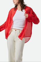 Women's East Side Boxy L/S Button Down in the color Crimson - Women's Front View