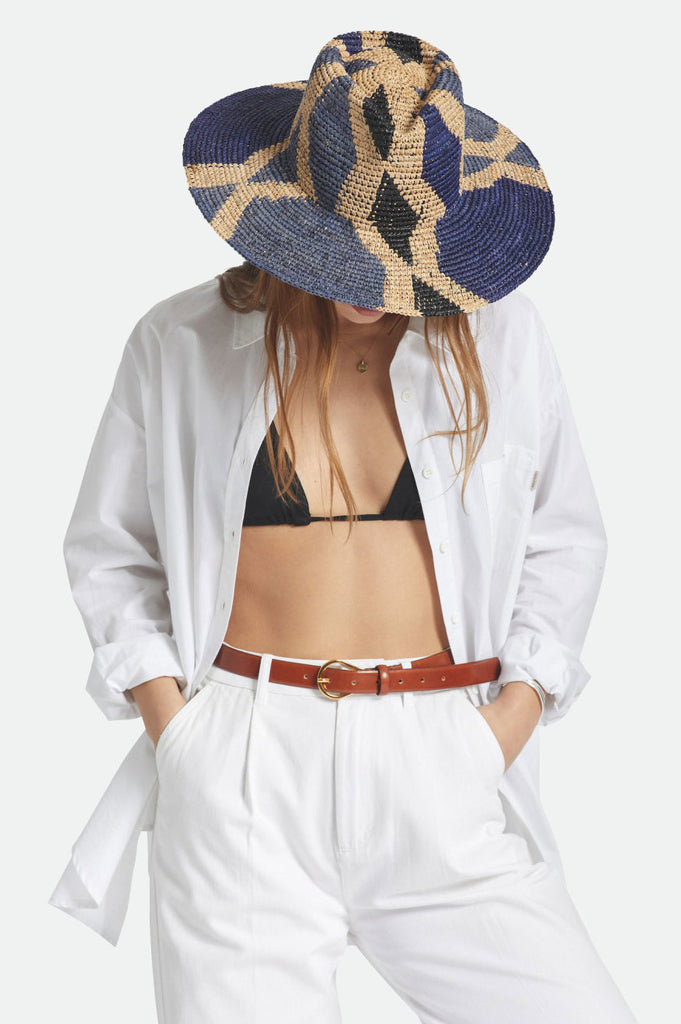 Brixton Madeira Pattern Straw Hat - Natural/Blues