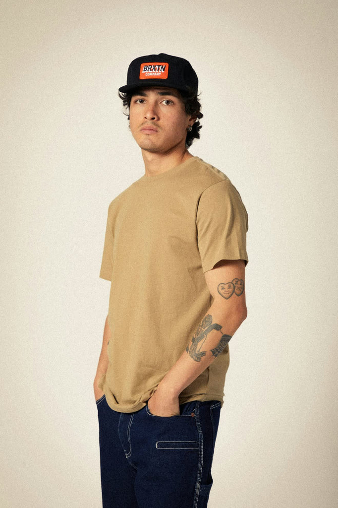 Men's Premium Cotton S/S Tailored T-Shirt in the color Khaki - Men's Side View