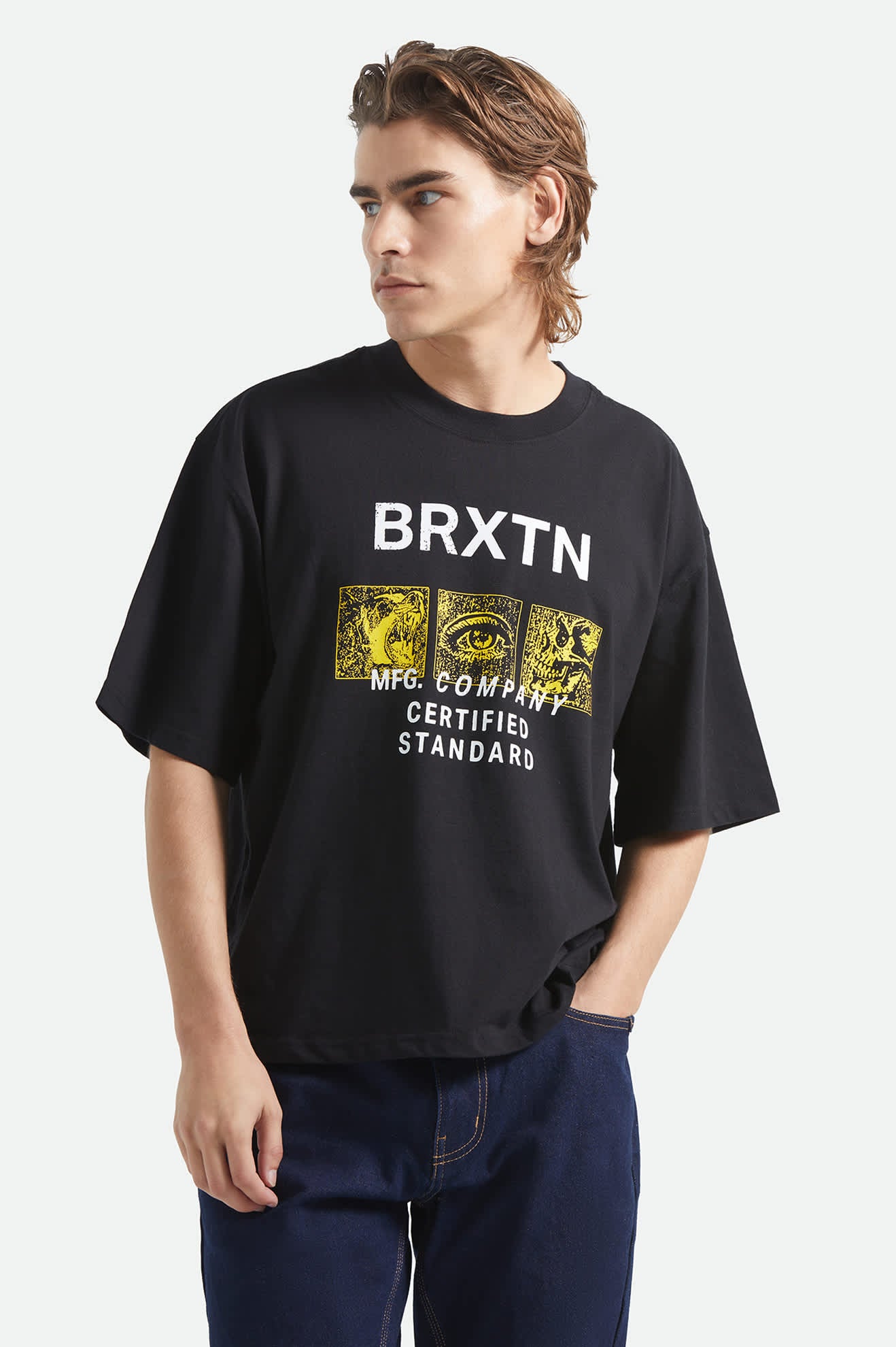 Men's Mollar Short Sleeve Cropped Shirt in the color Black - Men's Front View