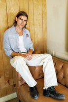 Men's Ford Service Dept Workshirt in the color Blue Chambray - Men's Lifestyle 3.0