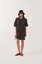 Women's Carefree Organic Garment Dye T-Shirt Dress in the color Black - Women's Front Fit Image