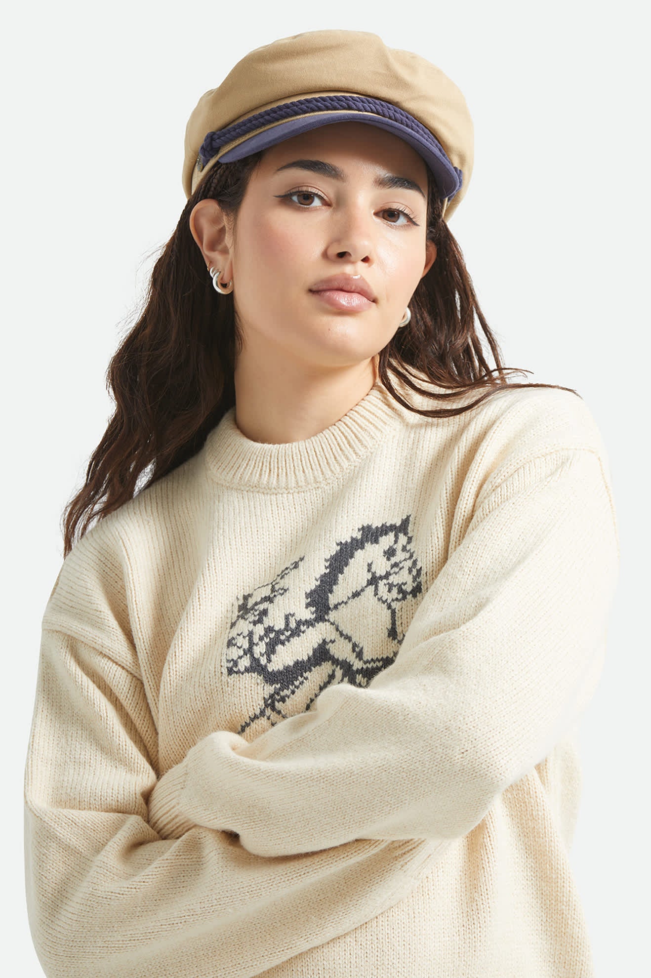 Unisex Fiddler Fisherman Cap in the color Sand/Washed Navy - Additional Fit image