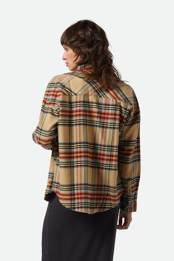 Women's Bowery Women's Classic L/S Flannel in the color Sand/Burnt Brick/Black Plaid - Women's Back View