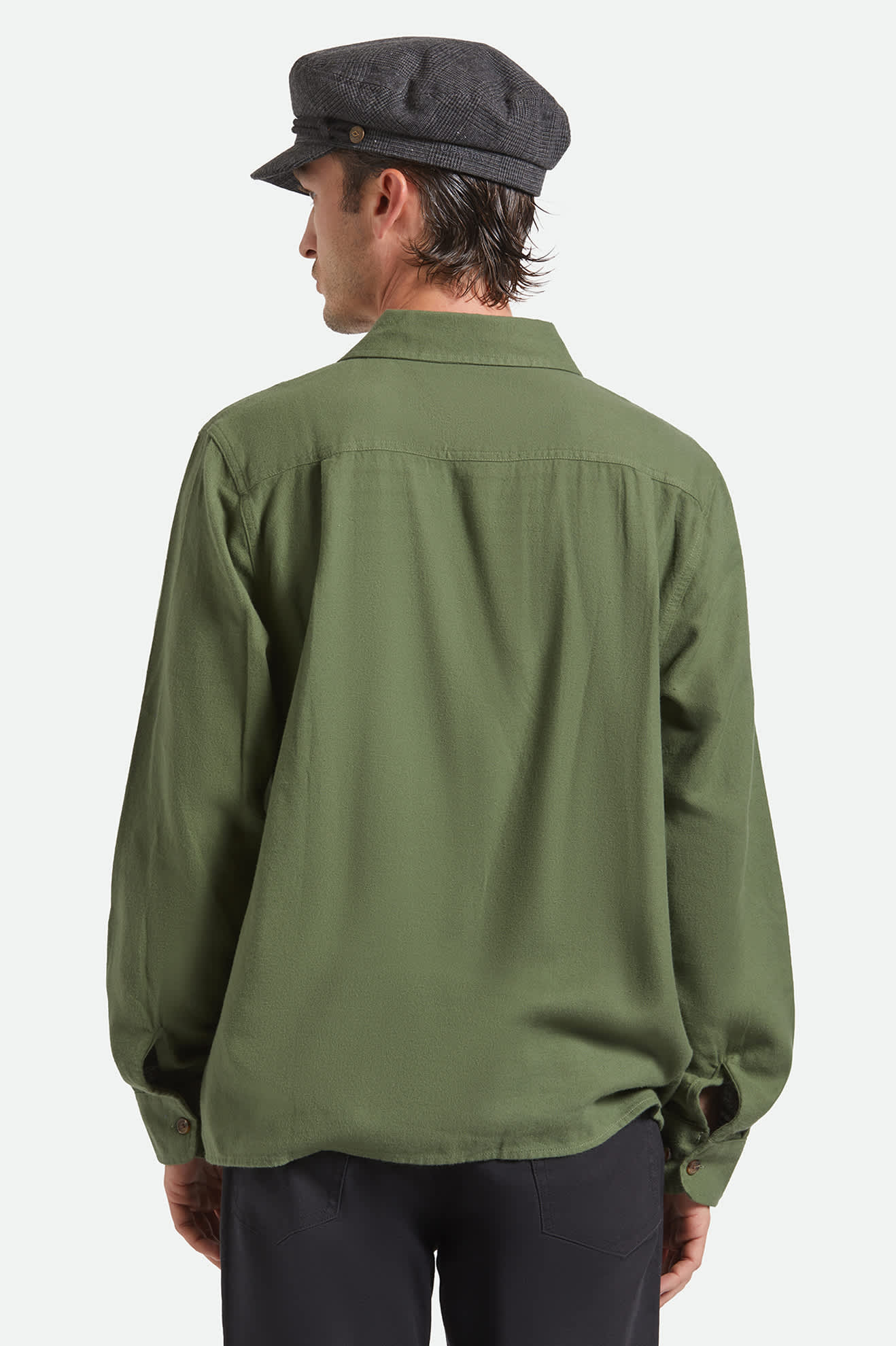 Unisex Fiddler Fisherman Cap in the color Grey Shadow Plaid - Men's Back View