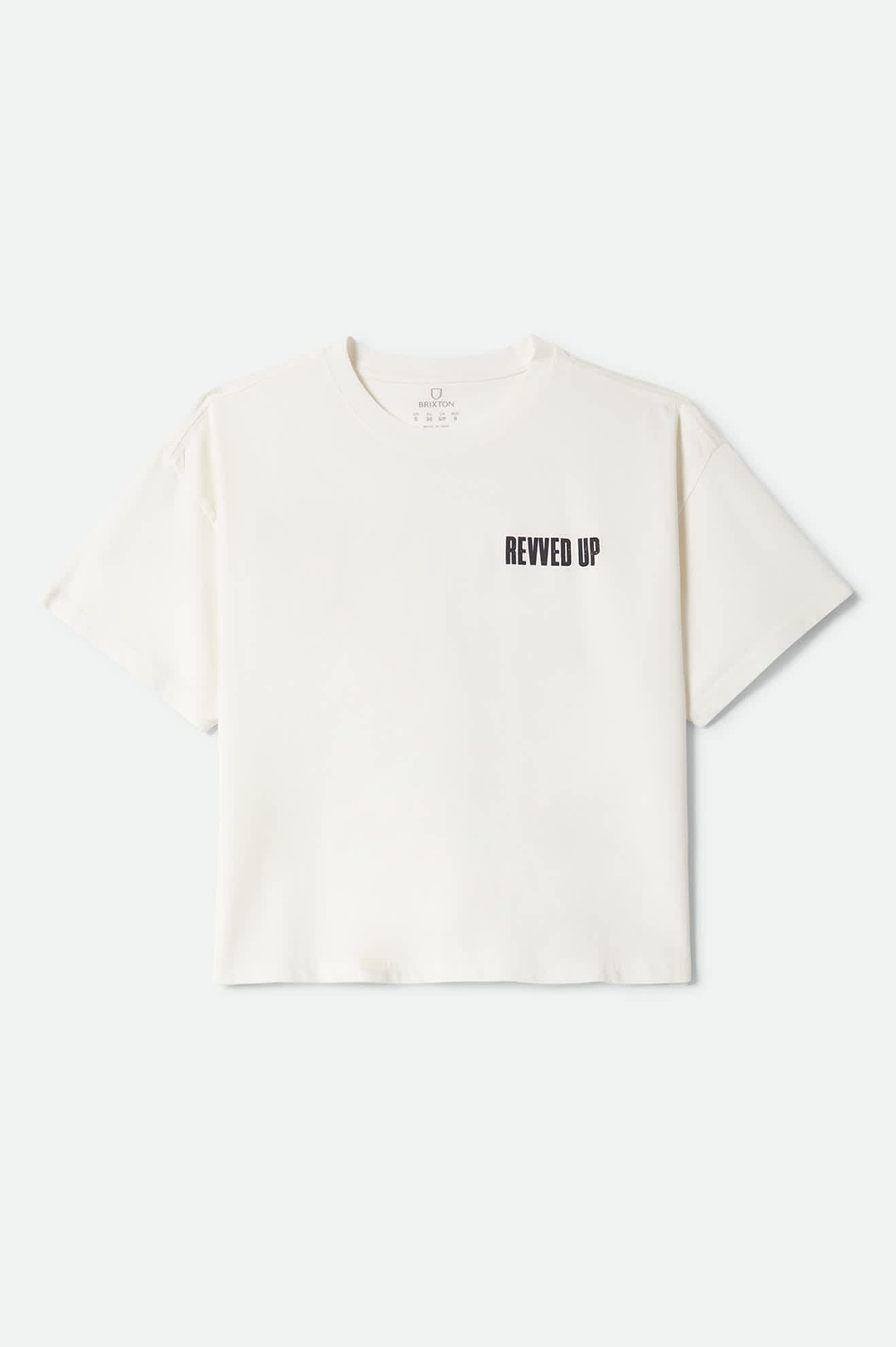 Women's Revved Up Boxy Crew T-Shirt in the color Off White - Front Product Laydown Image