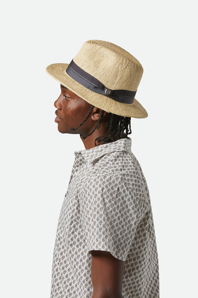 Unisex Roma Straw Fedora in the color Natural/Black - Men's Side View