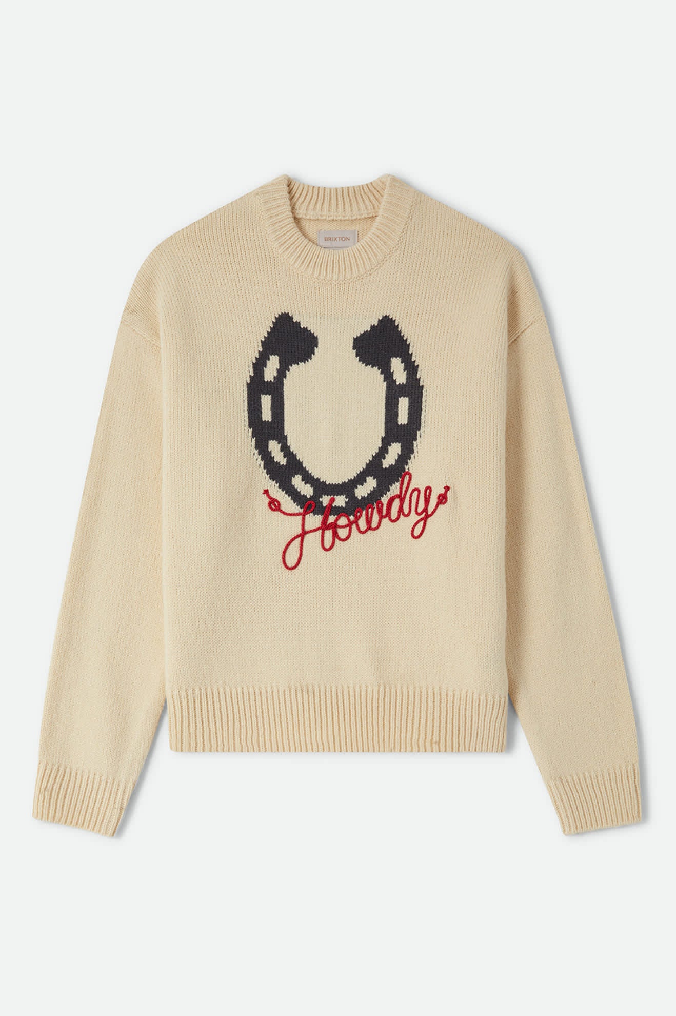 Women's Howdy Crew Sweater in the color Whitecap - Front Product Laydown Image
