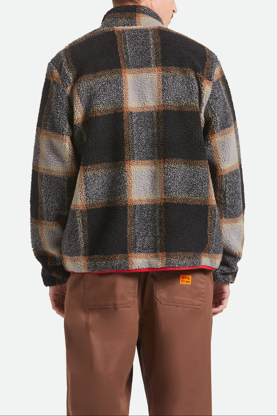 Men's Buffalo Plaid Sherpa Full Zip in the color Black/Cream - Men's Back View