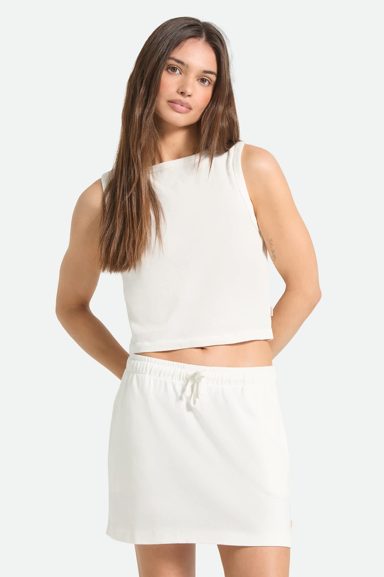 Women's Carefree Organic Garment Dye Cropped Tank in the color Off White - Women's Front Fit Image