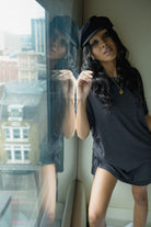 Women's Carefree Organic Garment Dye T-Shirt Dress in the color Black - Women's Lifestyle 1