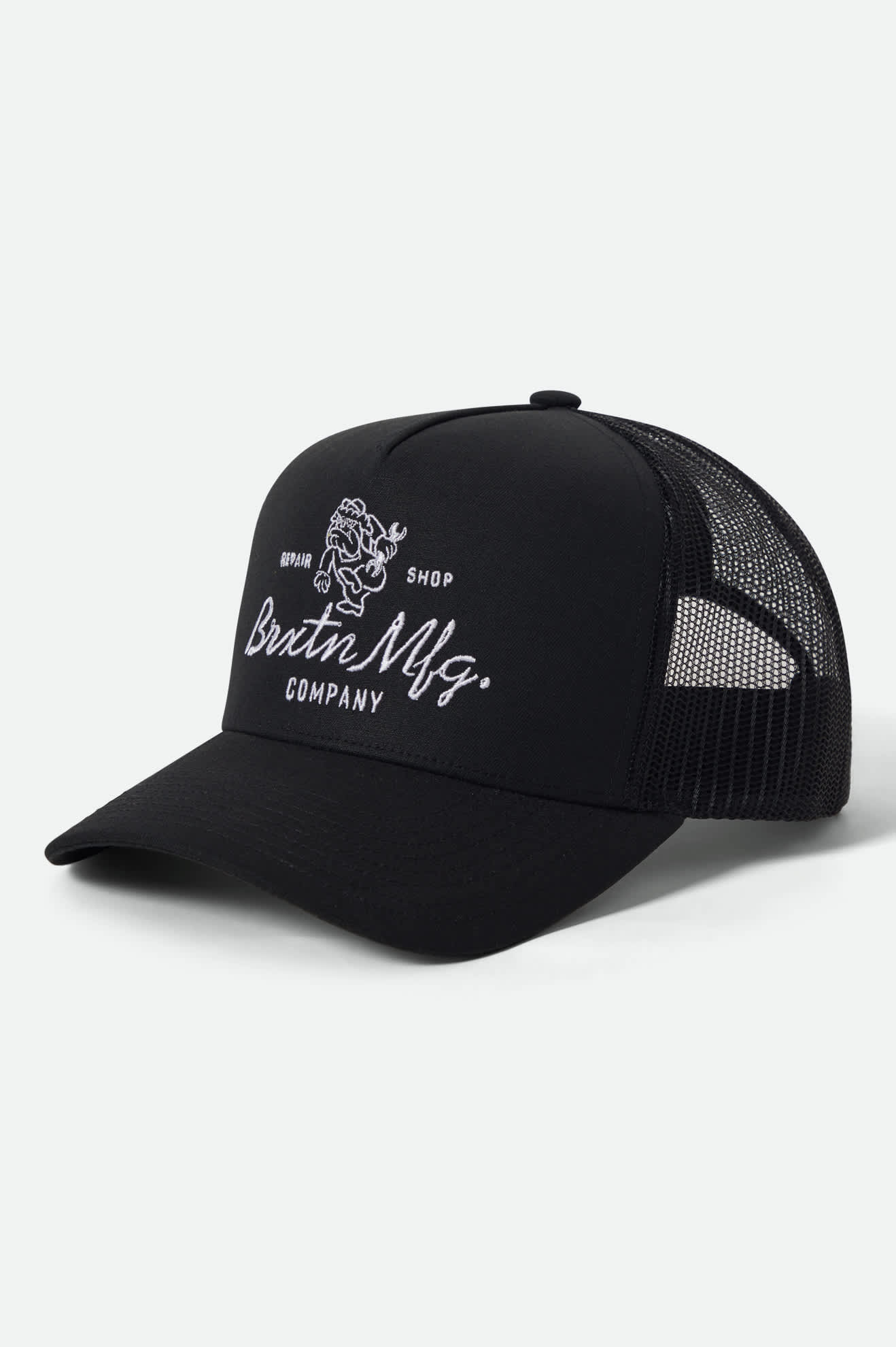 Unisex Tolman NetPlus Trucker Hat in the color Black/Black - Front Product View