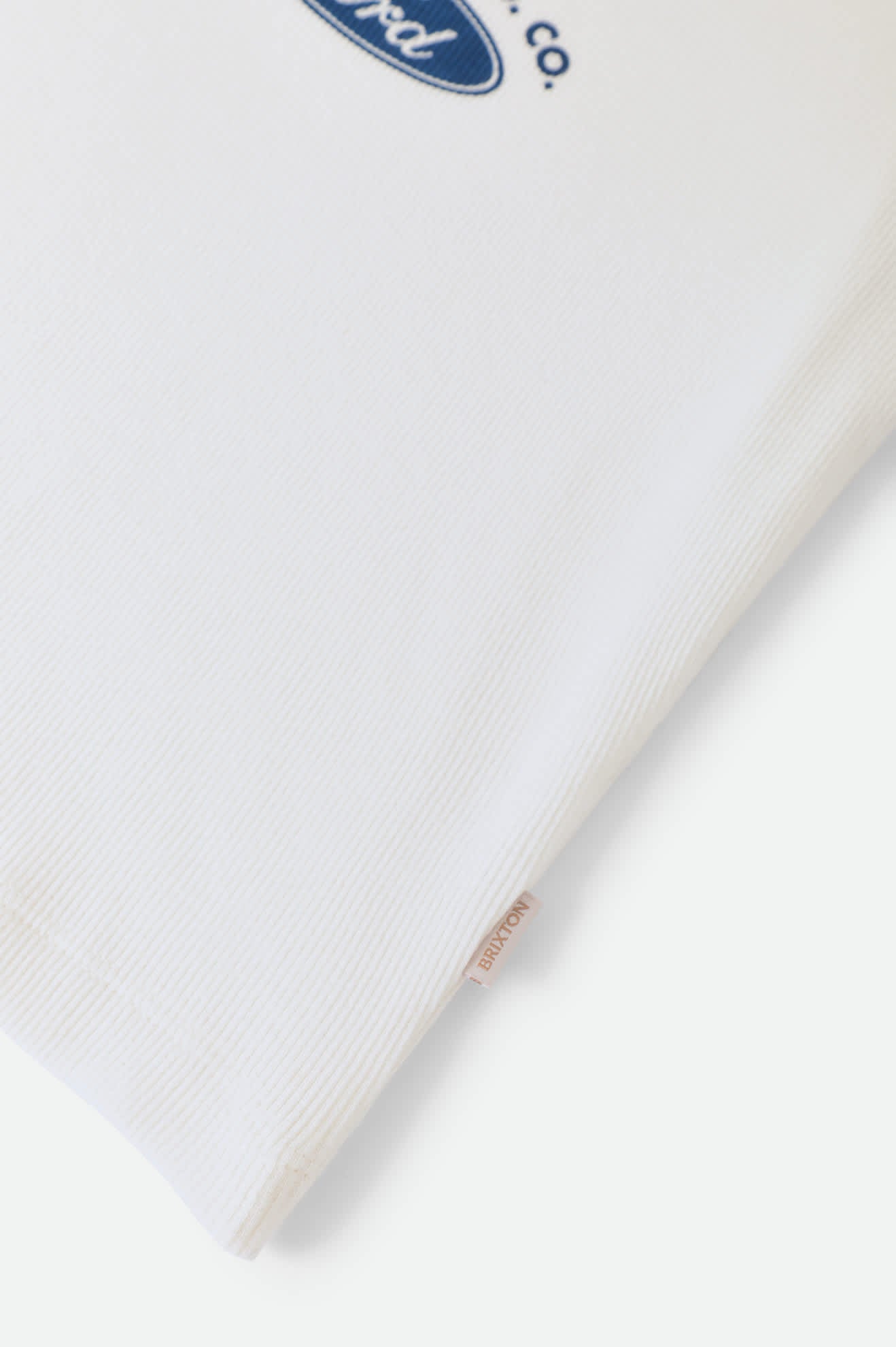 Women's Ford Banner Ringer A-Tank in the color Wimbledon White - Additional Laydown image