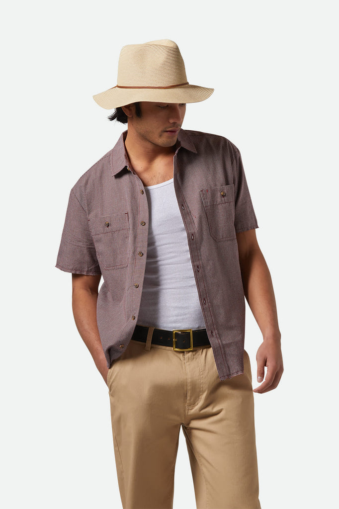 Unisex Wesley Straw Packable Fedora in the color Tan - Men's Side View