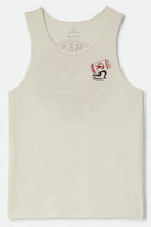 Men's Rainier Beer Run Tank in the color Natural - Front Product Laydown Image