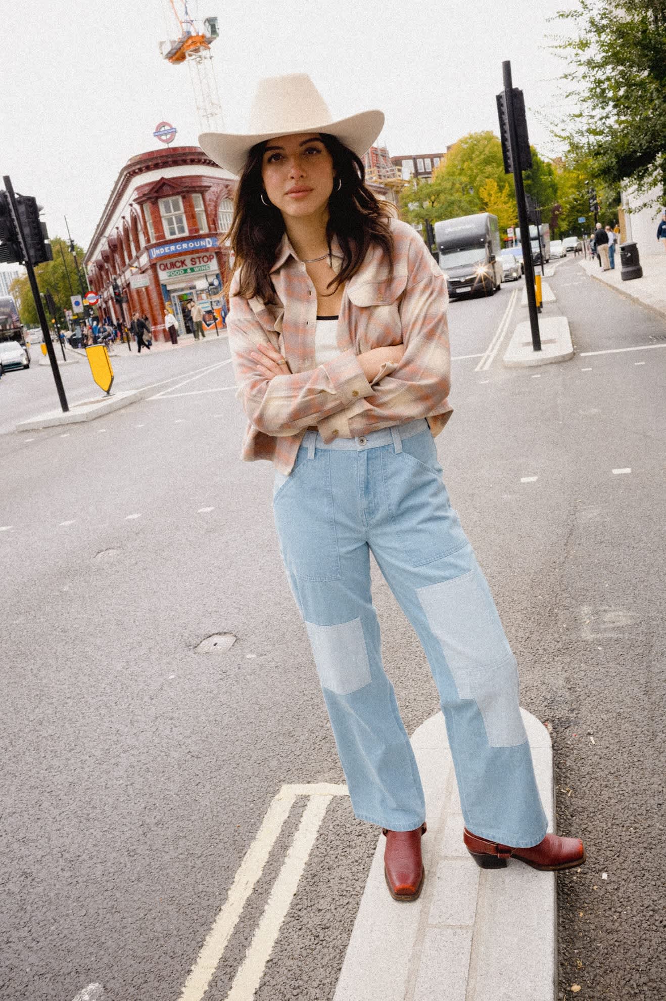 Women's Essex Patchwork Painter Pant in the color Denim Patchwork - Women's Lifestyle 1