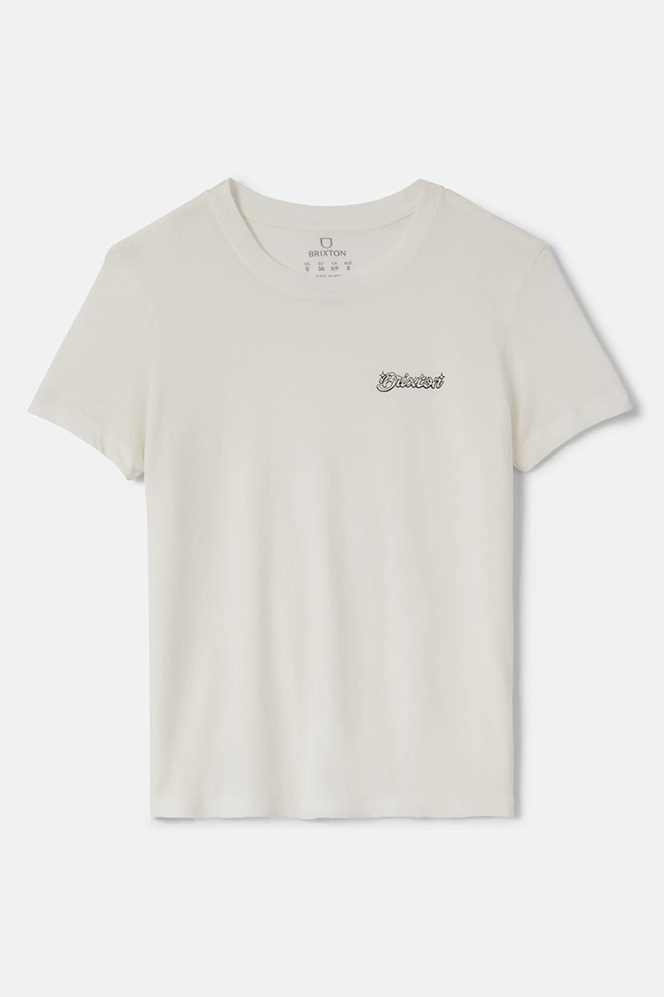 Women's Pinned Slim Crew T-Shirt in the color Off White - Front Product Laydown Image
