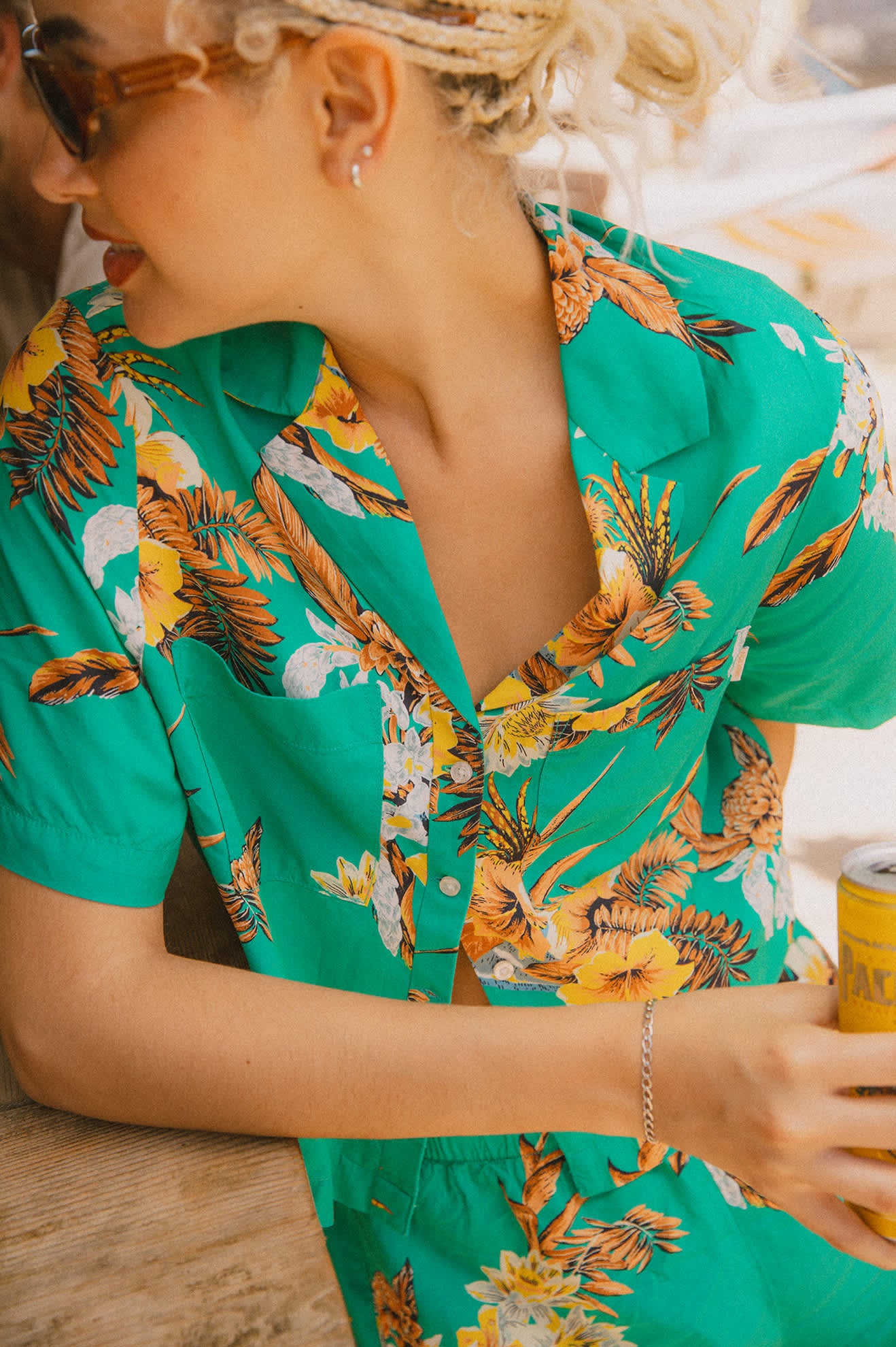 Women's Campos Button Down Shirt in the color Retro Green Flor Campos - Men's Lifestyle image