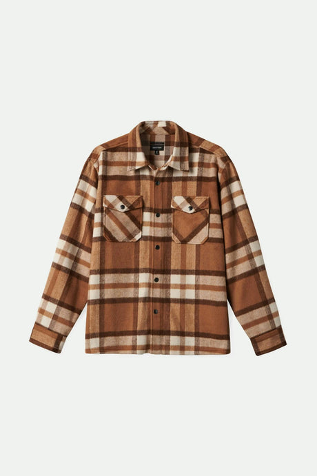 Men's Selden Soft Brushed L/S Flannel Overshirt in the color Tan/Bison - Front Product View