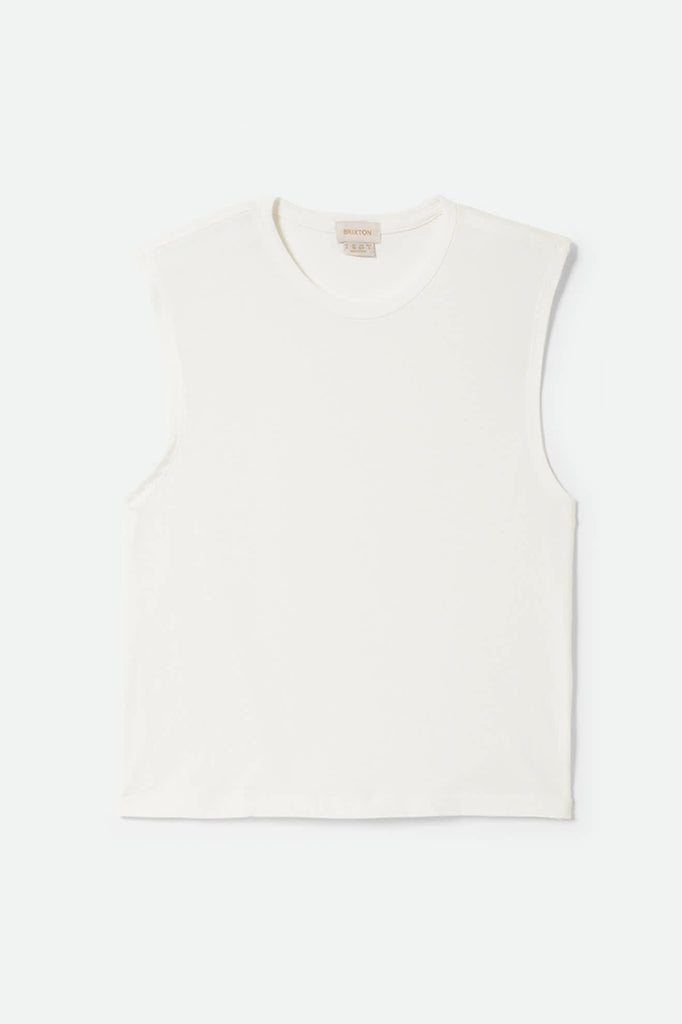 Women's Carefree Organic Garment Dye Muscle Tank in the color Off White - Front Product View