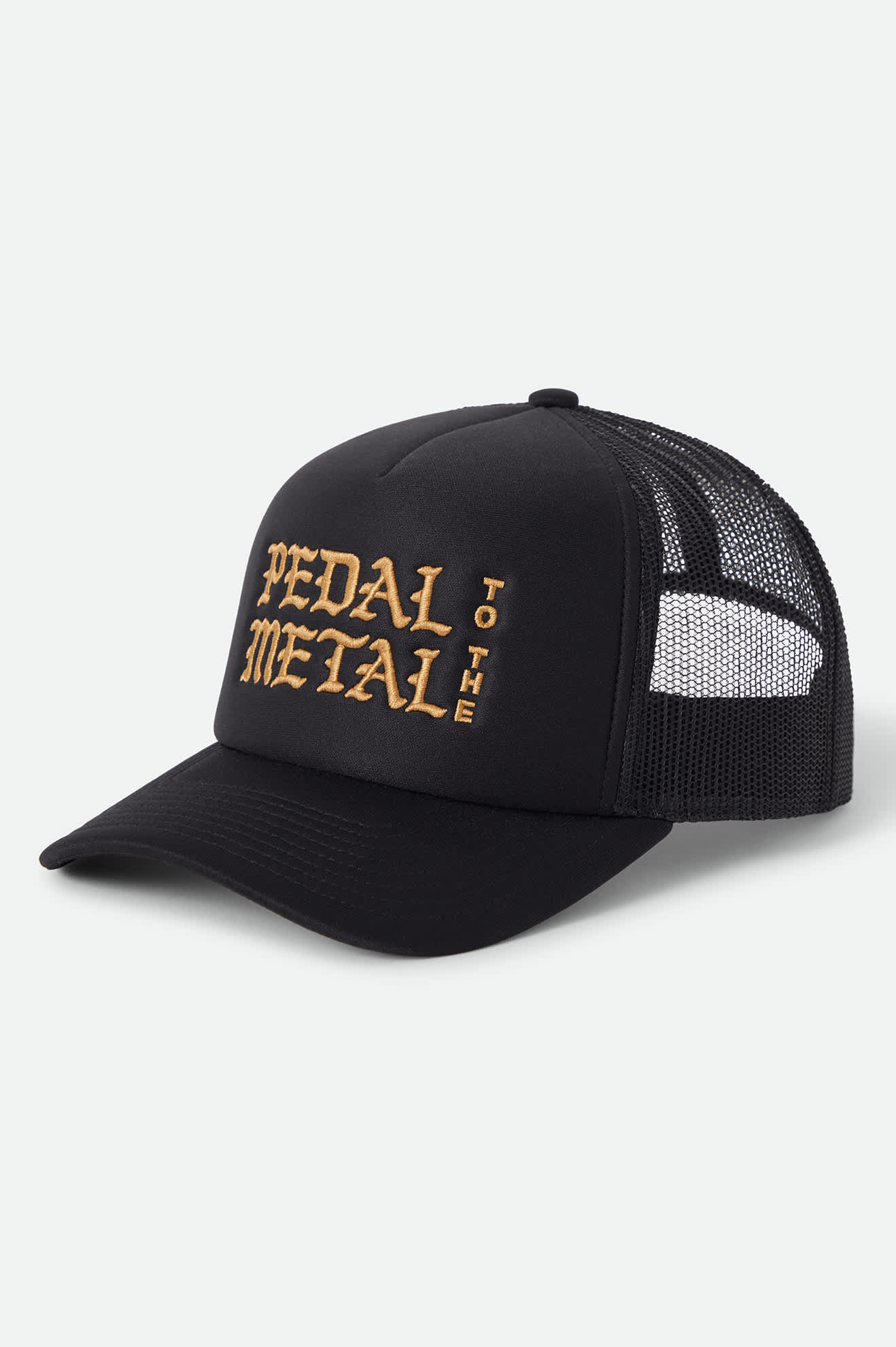 Unisex Metal Trucker Hat in the color Black - Front Product Laydown Image