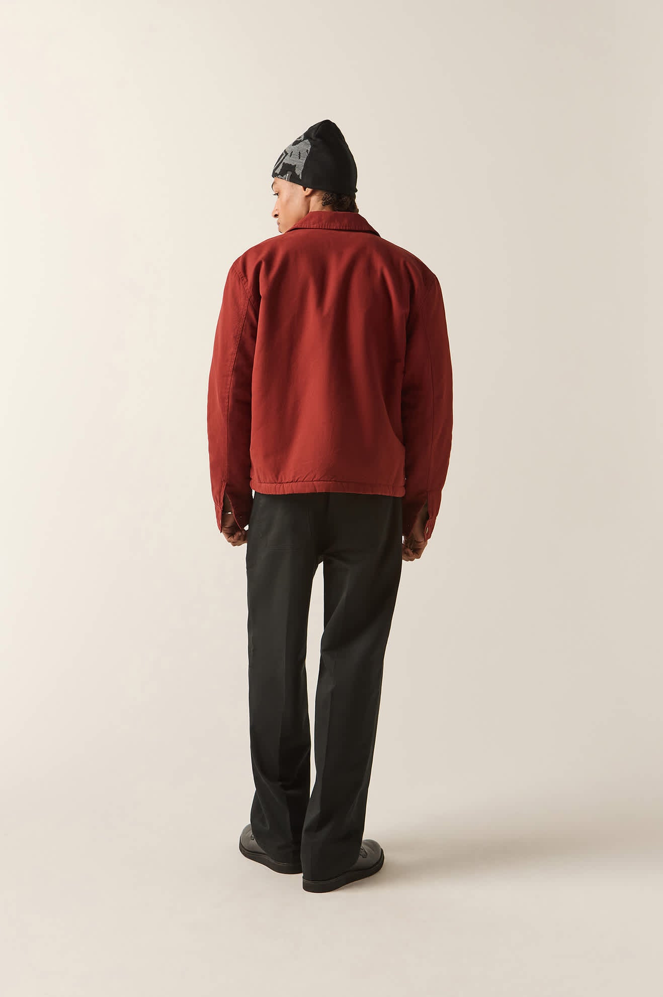 Men's Mechanic Garage Zip Lined Jacket in the color Dark Brick - Men's Back View