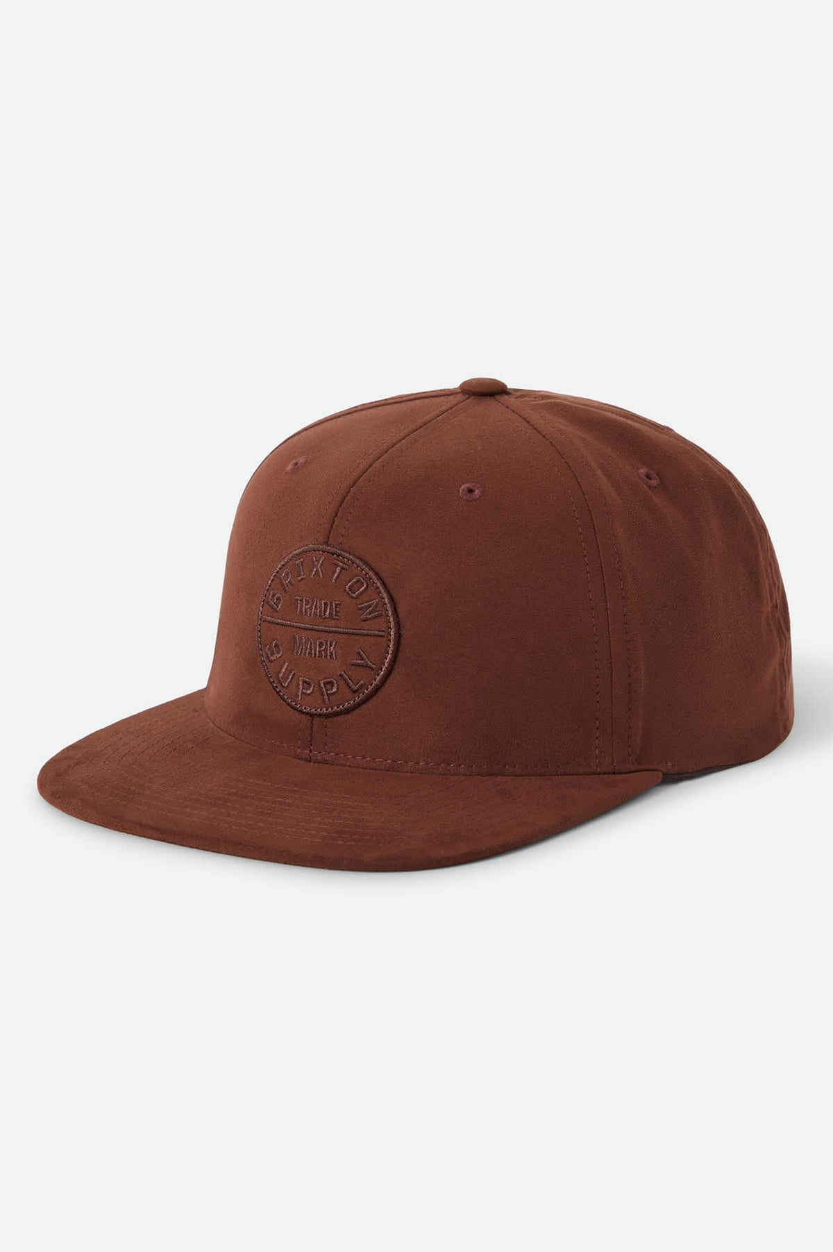 Unisex Oath III Snapback in the color Pinecone Brown Suede - Front Product Laydown Image