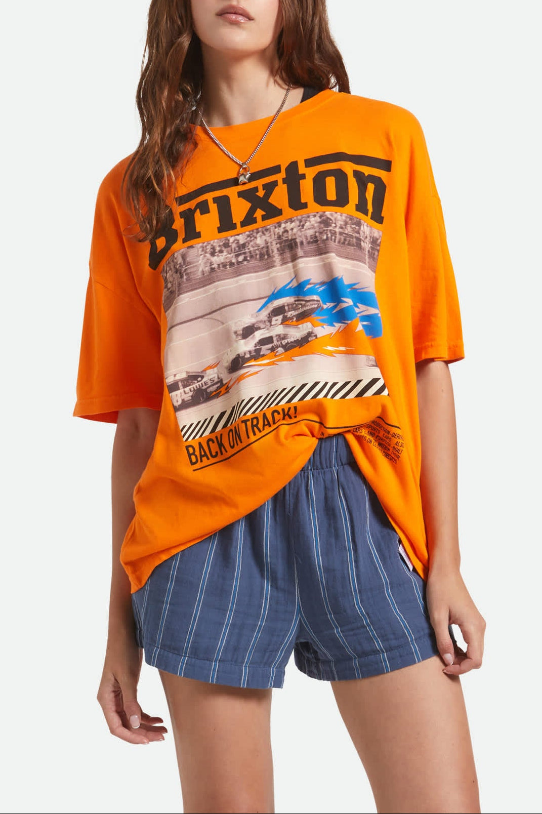 Women's Back On Track Oversized Boyfriend T-Shirt in the color Permission Orange - Women's Front View