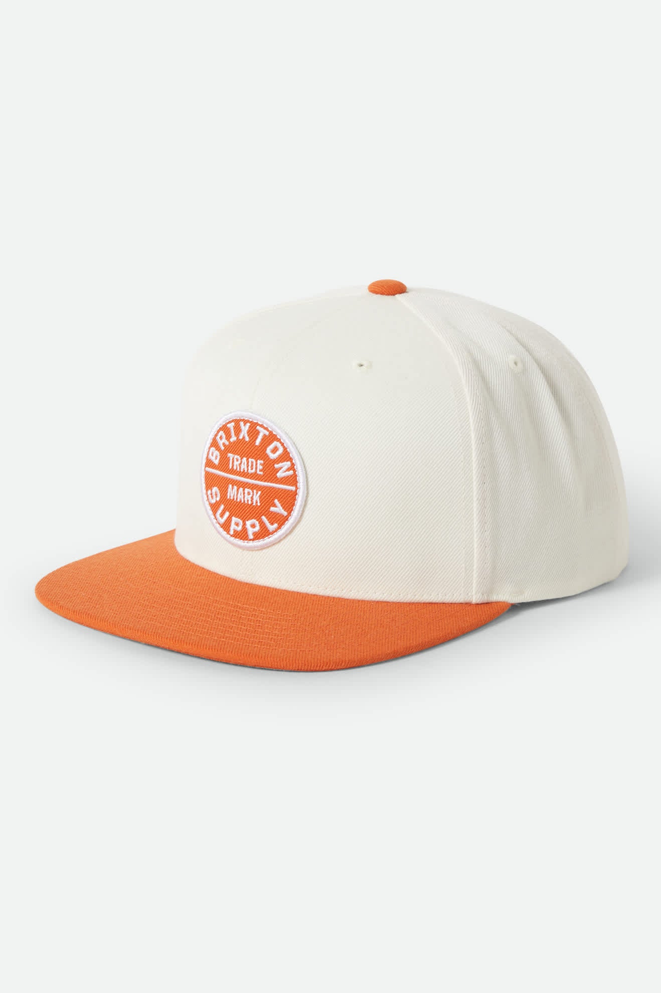 Unisex Oath III Snapback in the color Off White/Burnt Orange - Front Product Laydown Image