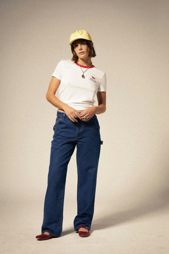 Women's Essex Painter Pant in the color Medium Denim - Women's Front View