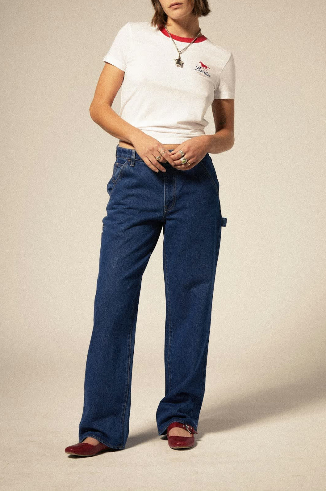 Women's Essex Painter Pant in the color Medium Denim - Women's Front View