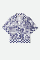 Women's The Omar Button Down Short Sleeve Shirt in the color Navy/White Collage - Front Product Laydown Image