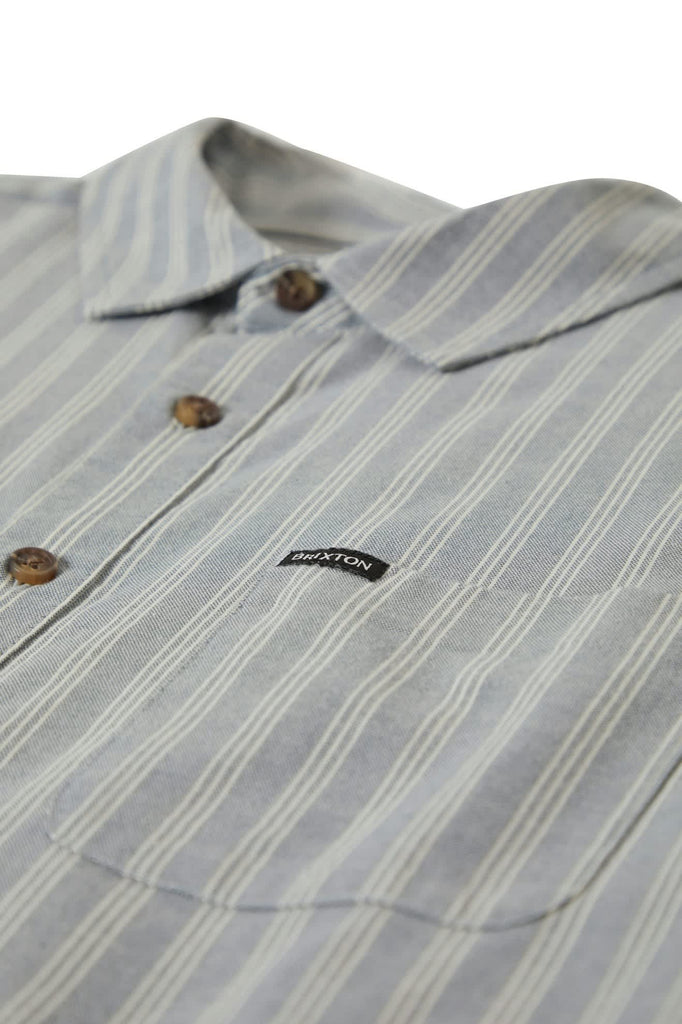 Men's CRU Oxford Stripe S/S Shirt in the color Basalt Blue/Whitcap Stripe - Additional Laydown image