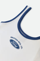 Women's Ford Banner Ringer A-Tank in the color Wimbledon White - Additional Laydown image