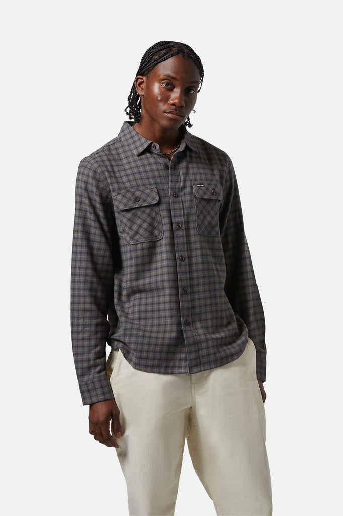 Men's Bowery Lightweight Ultra Soft L/S Flannel in the color Charcoal/Ray Flower/Black - Men's Front View