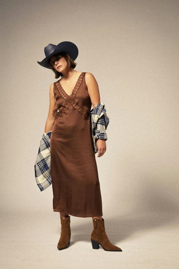 Women's The Ridge Slip Dress in the color Pinecone Brown - Additional Fit image