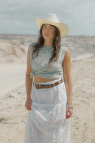 Women's Brixton Ranch Muscle Tank in the color Sage Green - Women's Lifestyle image