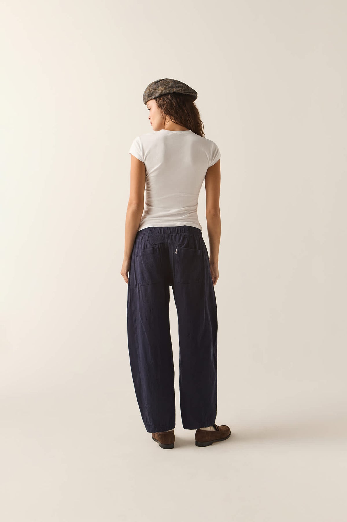 Women's Utility Everyday Barrel Pant in the color Washed Navy - Women's Back View