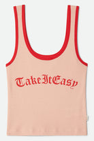 Women's Take It Easy Ringer A-Tank in the color Silver Pink - Front Product Laydown Image
