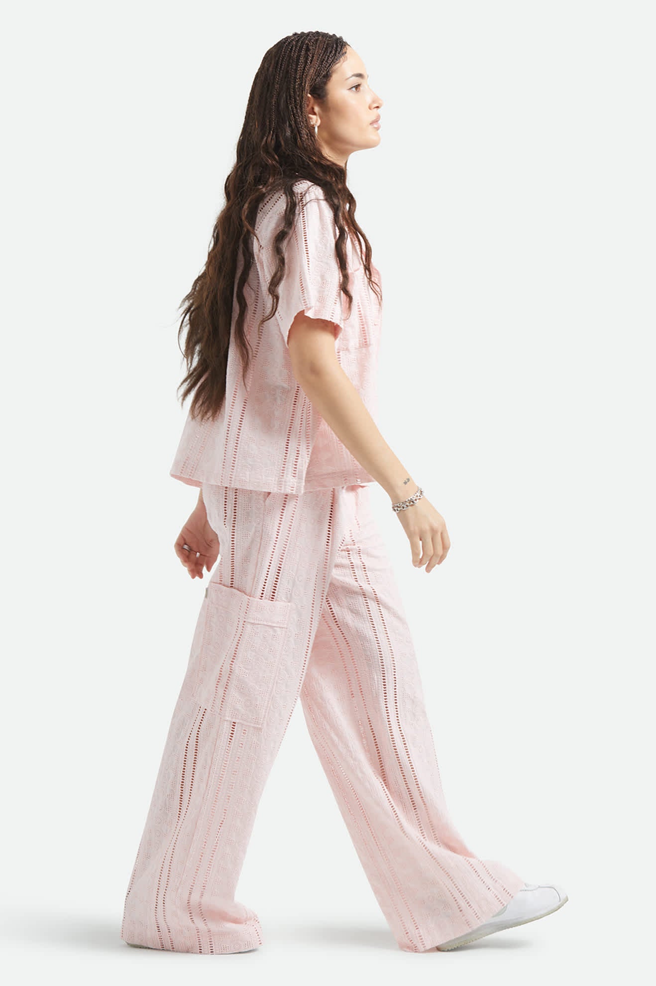 Women's The Mercer Wide Leg Trouser Pant in the color Chalk Pink - Women's Side View