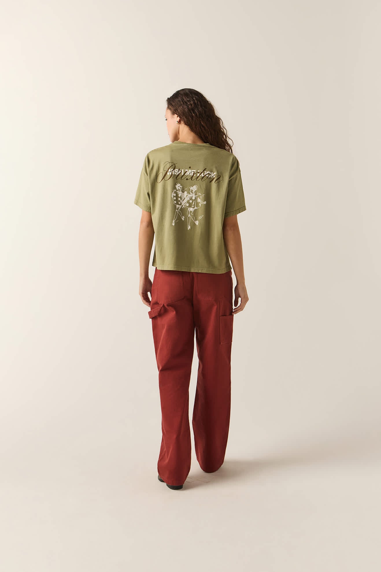 Women's Wish Me Luck Boxy Crop T-Shirt in the color Olive Surplus - Additional Fit image