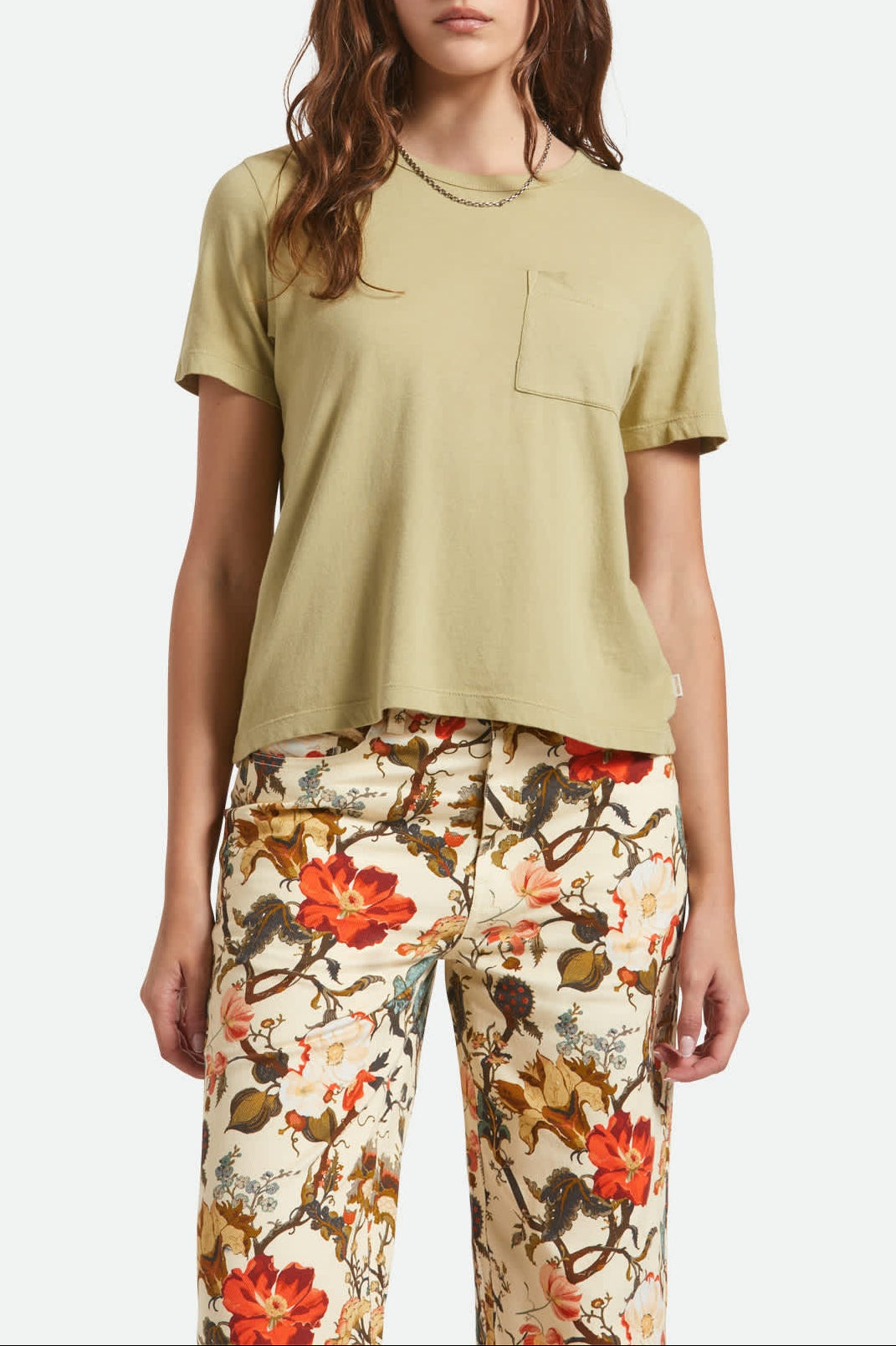 Women's Carefree Organic Garment Dye Perfect T-Shirt in the color Elm - Women's Front View