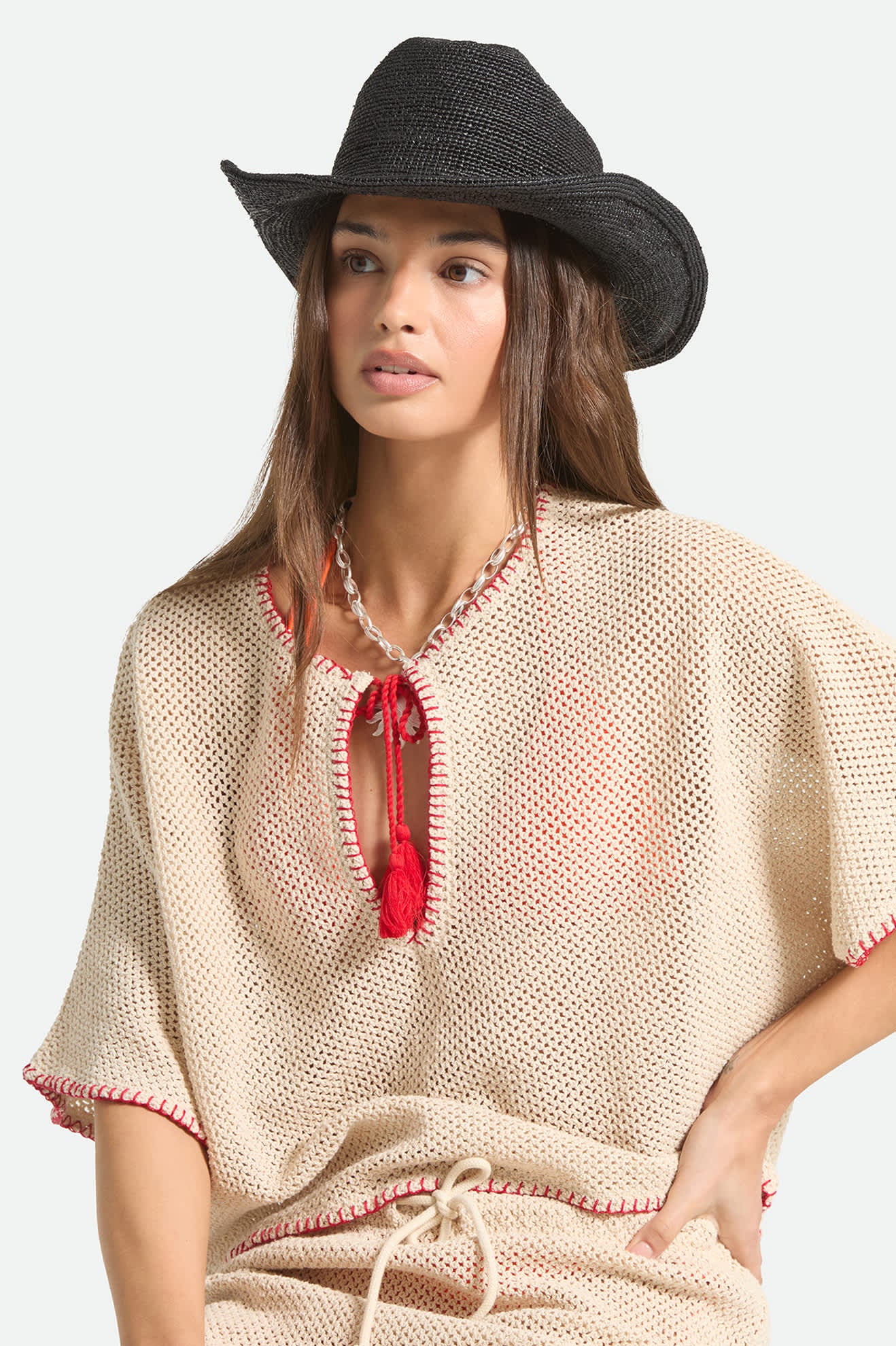 Women's Odessa Straw Packable Cowboy Hat in the color Black - Women's Front View