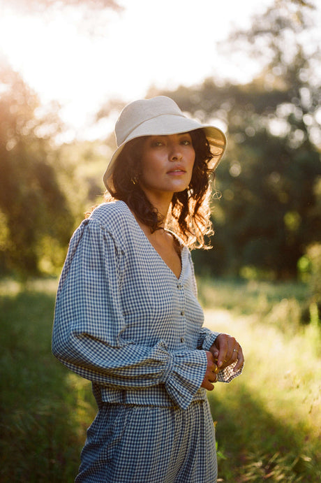 Women's The Meadow Blouse in the color Azure Blue Gingham - Men's Lifestyle image