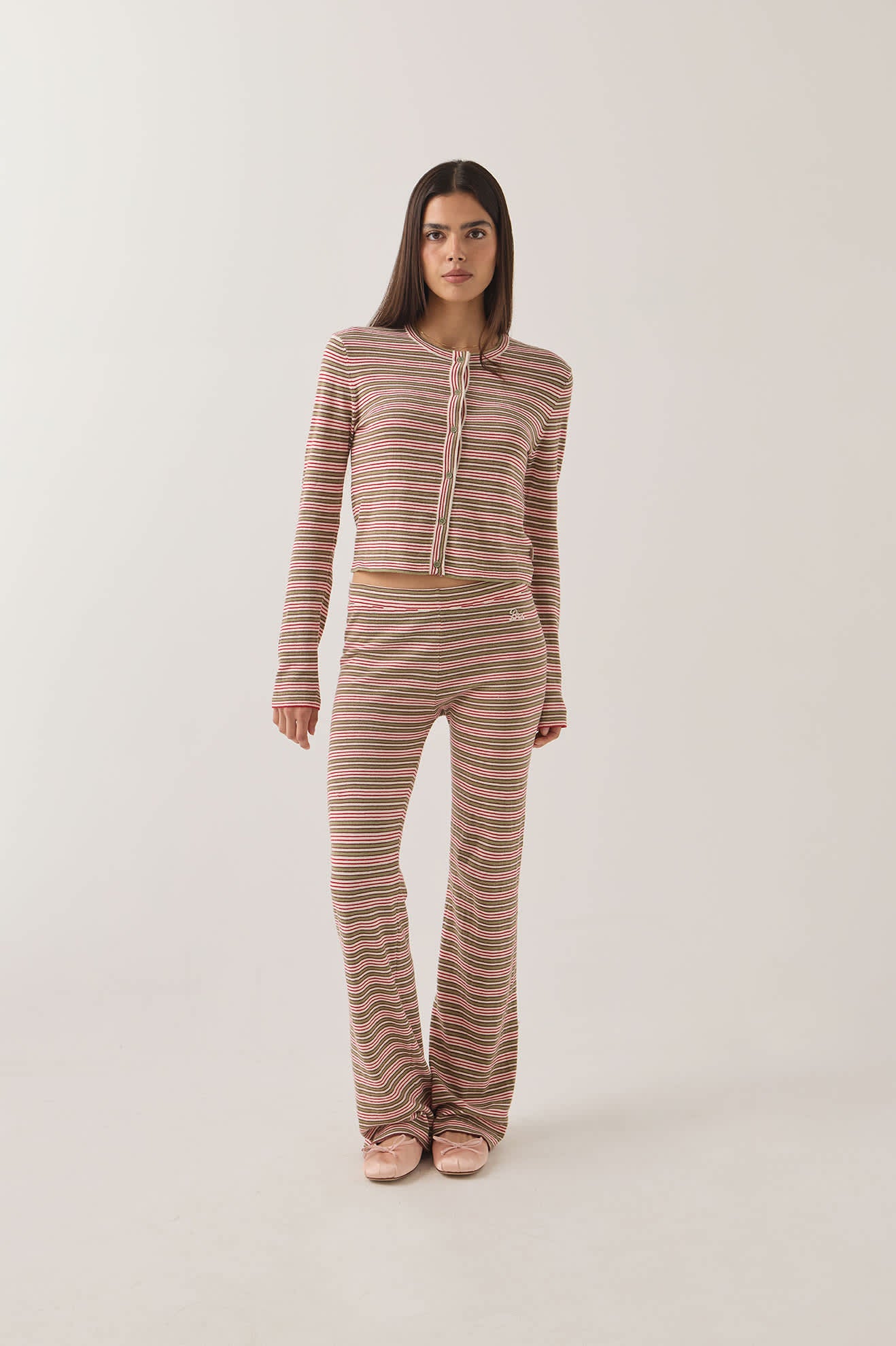 Women's Bixby Lightweight Cardigan in the color Green Multi Stripe - Women's Front Fit Image