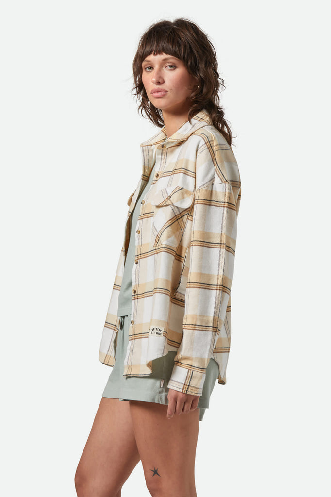 Women's Bowery Women's Classic L/S Flannel in the color Off White/Semolina/Washed Copper Plaid - Women's Side View