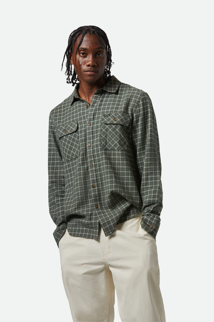 Men's Bowery Lightweight Ultra Soft L/S Flannel in the color Ivy Green/Whitecap - Men's Front View